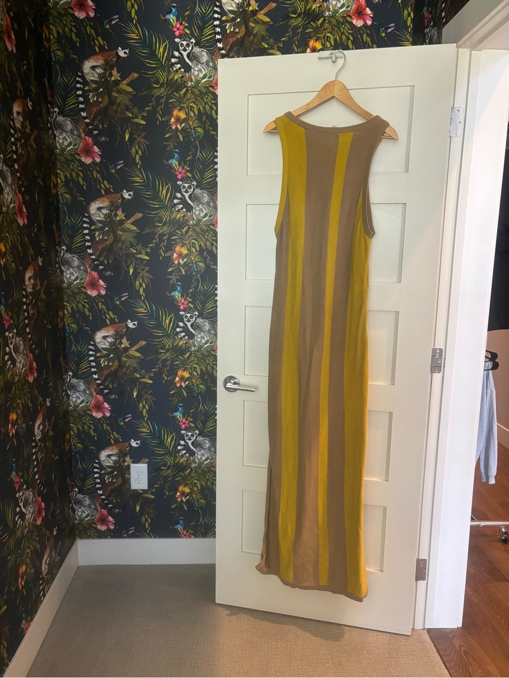 Women's Striped Maxi Tank Dress - Mustard & Taupe - Picture 4 of 4
